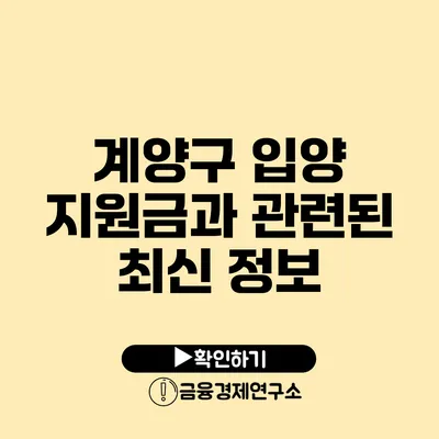 계양구 입양 지원금과 관련된 최신 정보