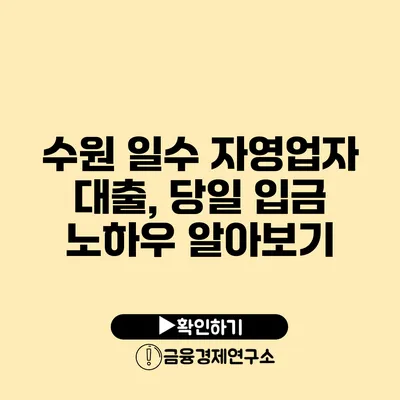 수원 일수 자영업자 대출, 당일 입금 노하우 알아보기