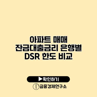 아파트 매매 잔금대출금리 은행별 DSR 한도 비교