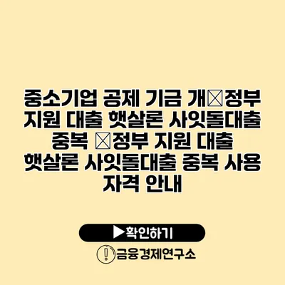 중소기업 공제 기금 개�정부 지원 대출 햇살론 사잇돌대출 중복 �정부 지원 대출 햇살론 사잇돌대출 중복 사용 자격 안내