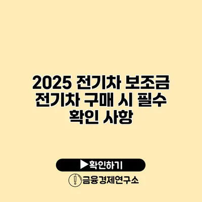2025 전기차 보조금 전기차 구매 시 필수 확인 사항