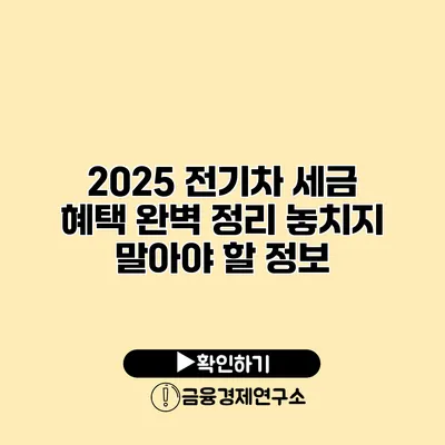 2025 전기차 세금 혜택 완벽 정리 놓치지 말아야 할 정보
