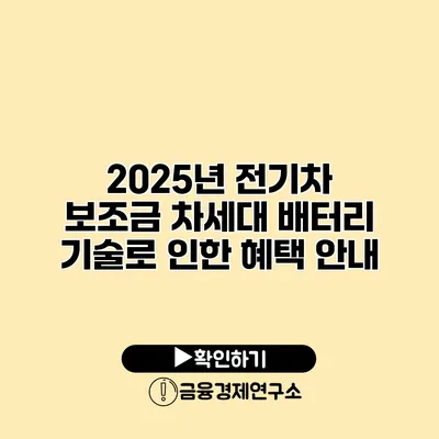 2025년 전기차 보조금 차세대 배터리 기술로 인한 혜택 안내