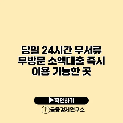 당일 24시간 무서류 무방문 소액대출 즉시 이용 가능한 곳