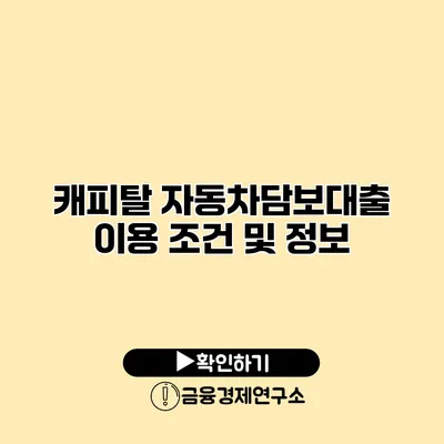 캐피탈 자동차담보대출 이용 조건 및 정보